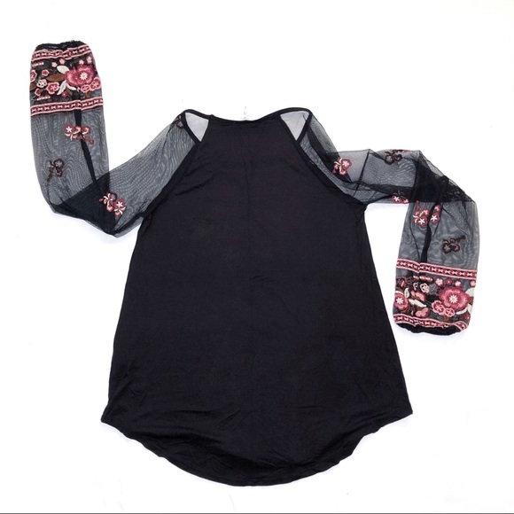 Maurices Floral Sheer Embroidered Sleeve Top - Picture 3 of 6